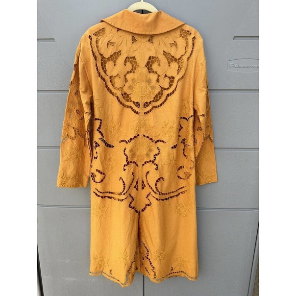 Free People Susanna Cutwork Embroidered Lace Longline Duster Jacket Pumpkin XS - Picture 12 of 15